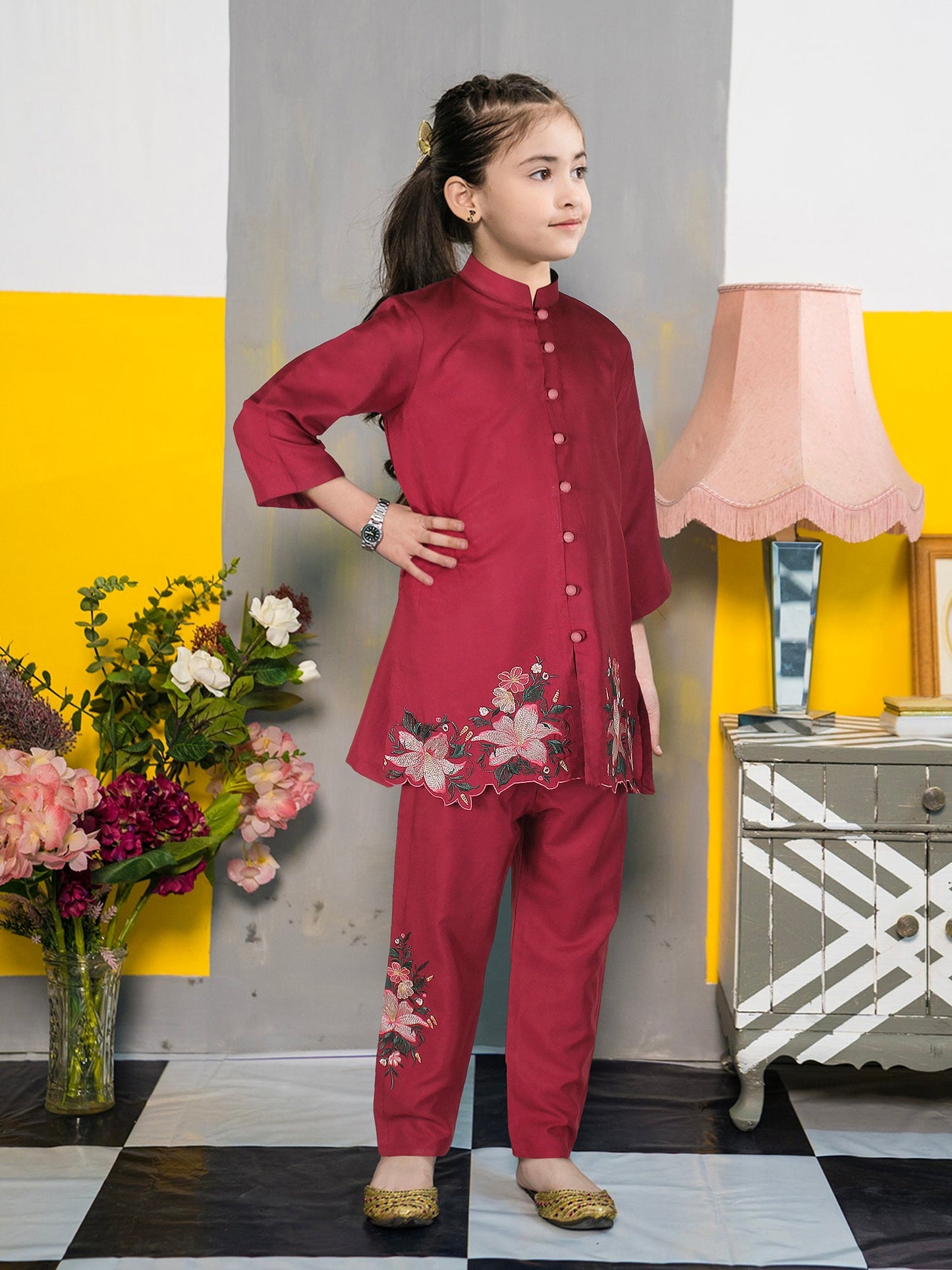 Girls Summer 2Pcs Suit VG78-B Maroon