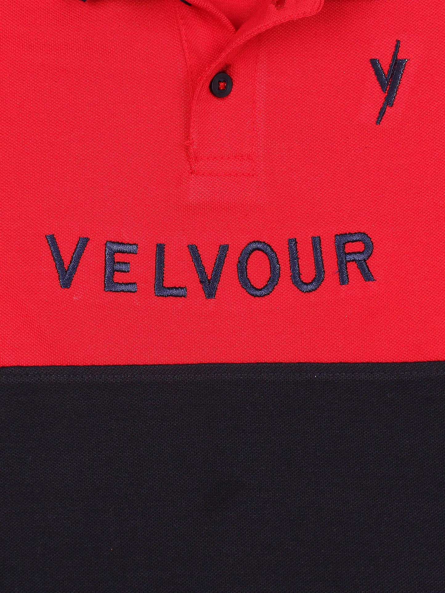 Tipping Collar Boys Polo Shirt Velvour Embroidered  Red And Navy