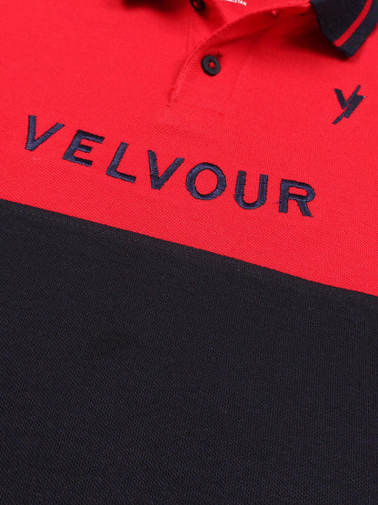 Tipping Collar Boys Polo Shirt Velvour Embroidered  Red And Navy