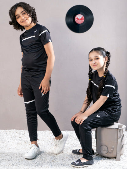 Tracksuit For Boys & Girls Poly athletic Fabric VBTS010-A Black