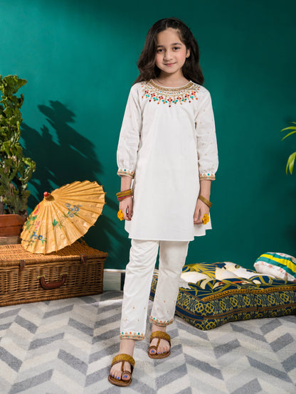 Girls 2Pcs Suit (Summer) VG63-A White