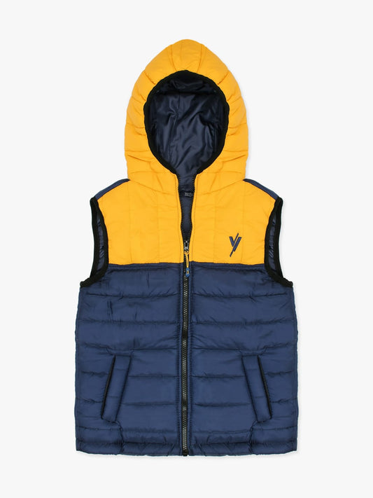 Sleeveless Hooded Puffer For Boys & Girls VJ06-B Yellow/Navy