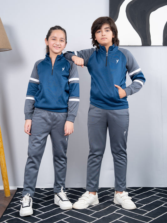 Mock Neck Tracksuit For Boys & Girls, Fleece #VWT23-A