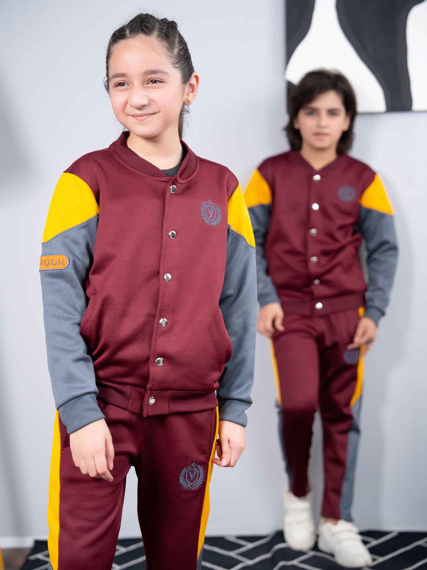 Mock Neck Tracksuit For Boys & Girls, Fleece #VWT24-B