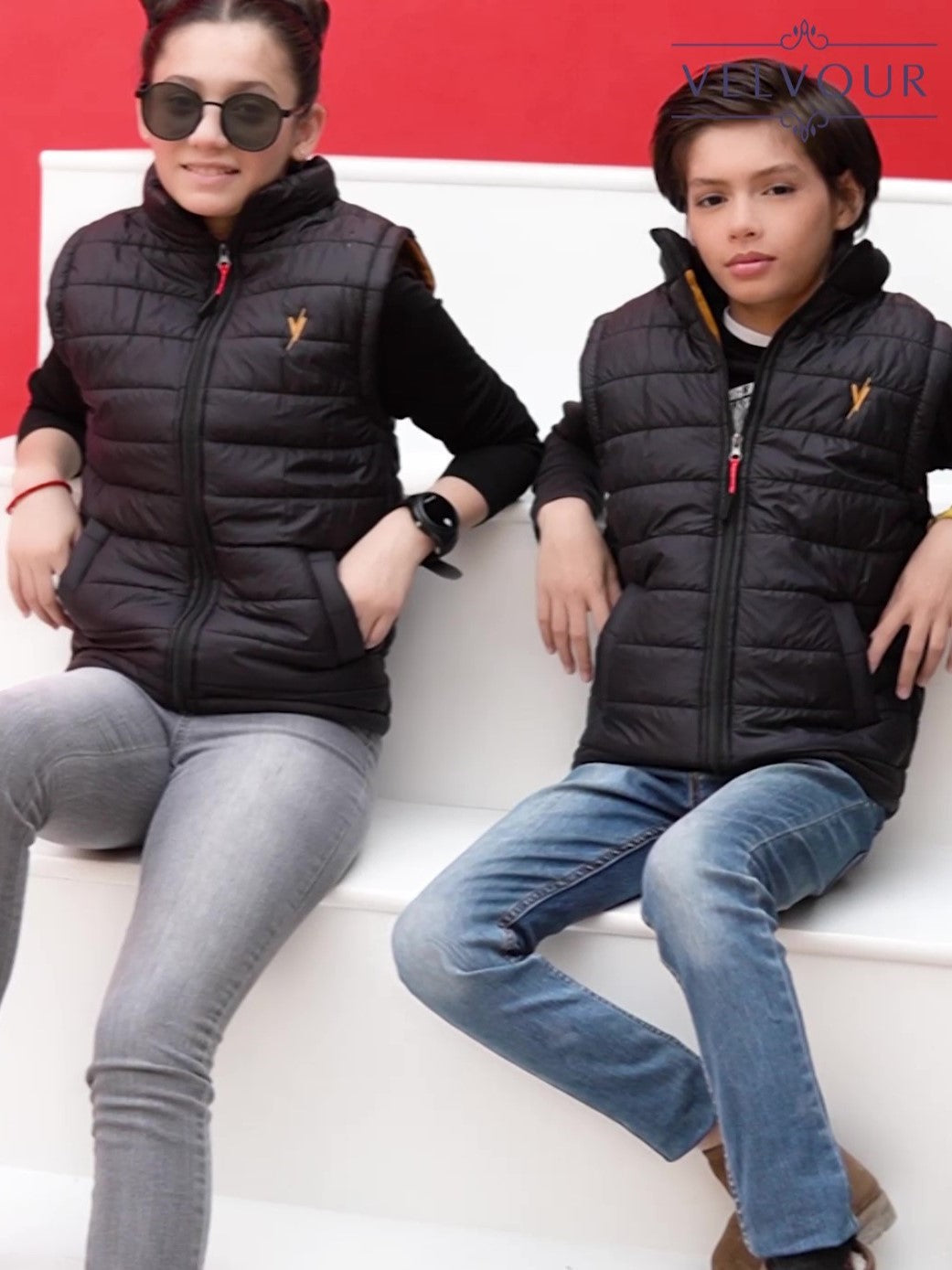 Sleeveless Puffer Jacket Boys & Girls VJ02-A Black